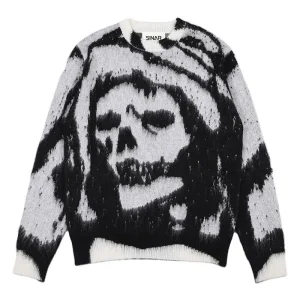 Men Casual Sweater Fuzzy Pullover Jacquard Pattern Knitwear Long Sleeve Knitted Jumper Winter Mohair Sweater Men