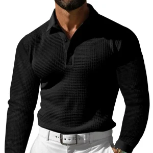 2025 New Men's Lapel Button Long Sleeve Polo Shirt Casual T-shirt