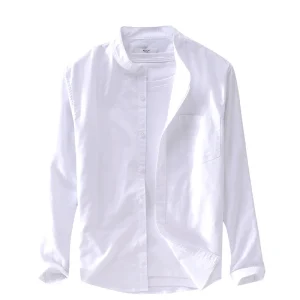 2026 Spring Men Long Sleeve Shirt  Stand Collar Casual Tops Male Solid Color Button up Dress Shirt