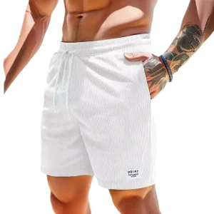 2025 Summer Solid Color Lace-Up Sports Shorts Corduroy Simple Shorts Men's Casual Shorts