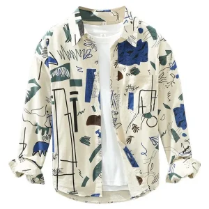 2026 Spring Men Printed Cotton Long Sleeve Shirt