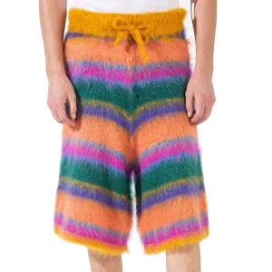 Men Knitted Shorts Winter Sweater Pants Men Knitwear Striped Mohair-Blend Drawstring Mohair Knit Shorts