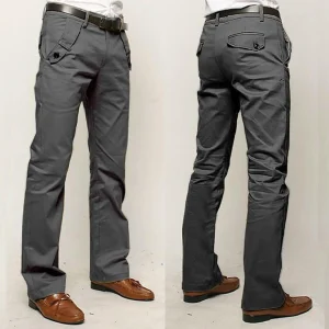 Mens Casual Slim Fit Straight Long Trousers Formal Dress Leisure Cotton Pants