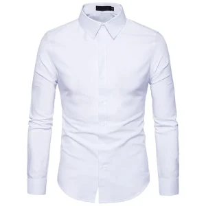Mens Slim Fit Business Casual Cotton Long Sleeves Solid Button Down Dress Shirts