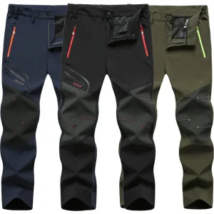 New Men's Autumn Outdoor Thick Waterproof Hiking Trousers Climbing Fleece Pants