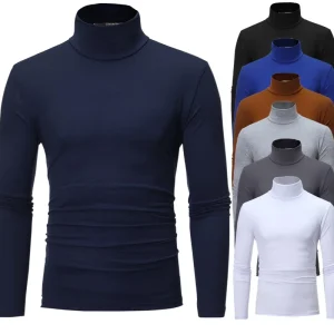 New Fashion Base Tee Shirt Men Slim Fit Knit High Neck Long Sleeve T-shirts Turtleneck Tops T-shirt