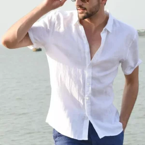 New Fashion Men Short Sleeve Casual Shirts Men Solid Color Loose Outdoor Shirt Tops