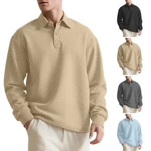 2025 Solid Color New Polo Shirt Lapel Long Sleeve Loose Sweatshirt