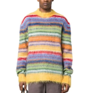 Mohair Sweaters Men Fuzzy Long Sleeve Knitwear Winter Pullover Striped Knit Men Knitted Mohair Sweaters