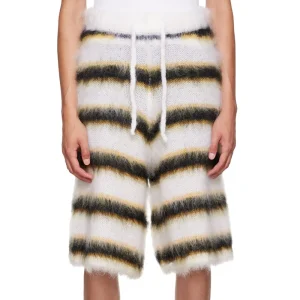 Men Mohair Shorts Winter Knitted Pants Striped Mohair Blend Sweater Drawstring Men Knit Shorts Men