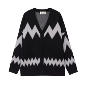 Long Sleeve Knit Jacquard Cardigan Sweaters V Neck Men Clothes Fashion Knitted Cardigan Sweater Men