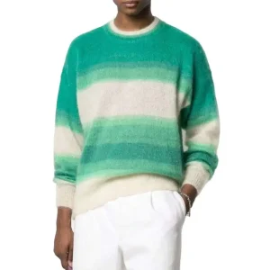 Pullover Gradient Jacquard Men Sweater Long Sleeve Knitted Mohair Men Clothes Knit Sweater Men
