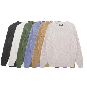 Men Cable Sweater Pullover Long Sleeve Design Knitwear Crew Neck Knitted Jumper Winter Sweater Men