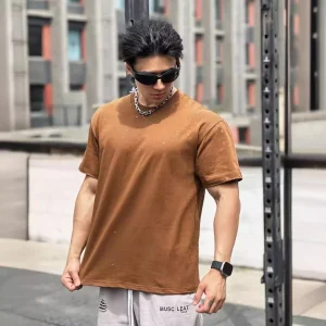 Men's Sports T-Shirt Short Sleeve Workout Top Loose Fit Men's T-Shirt Solid Color Men's Cotton Training T-Shirt