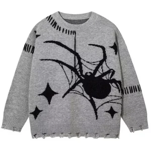 Men Jacquard Sweater Distressed Knitwear Pullover Long Sleeve Knitted Jumper Winter Casual Knitted Sweater Men
