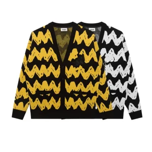 Long Sleeve Knit Jacquard Cardigan Sweaters V Neck Men Clothes Fashion Knitted Sweater Cardigans Mens