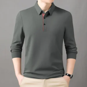 2025 Spring and Autumn Long Sleeve Polo Shirt Men's Business Casual Lapel Pullover Solid Color Men's T-shirt