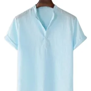 Hot Sale Solid Color Stand Collar Short Shirt Breathable and Soft Men Shirts