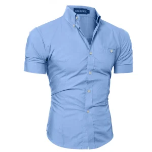 2026 Summer Men Slim Fit Pure Color Shirt Casual Short Sleeve Shirts