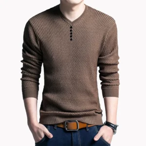 Hot Sale Mens V-Neck Long Sleeve Knit Slim T-Shirt