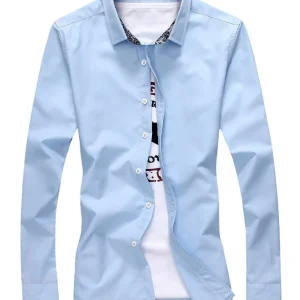 Mens Autumn Korean Slim Shirt Business Casual Long Sleeve Shirt Casual Shirts Men Solid Pattern Cotton Blends Fabric for Autumn