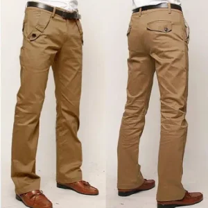 Mens Casual Slim Fit Straight Long Trousers Formal Dress Leisure Cotton Pants