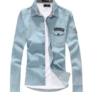 New Fashion Men's Autumn Long Sleeve Shirt Cowboy Slim Shirt