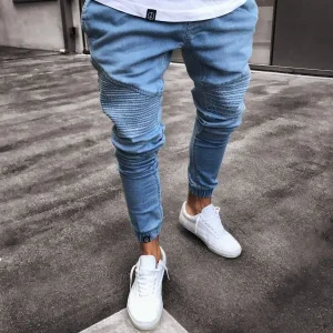 Men's Stretchy Ripped Skinny Biker Jeans
