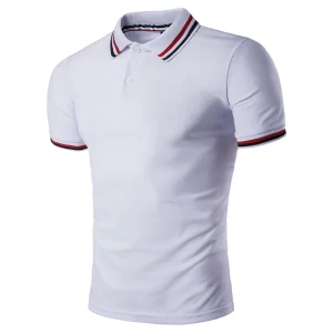 New Design Striped Placket Short Sleeve Polo T Shirt for Men