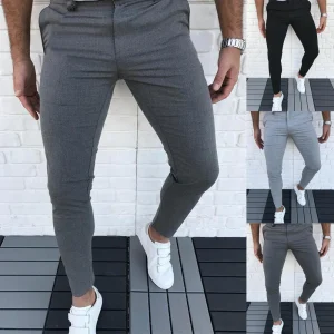 2026  New Mens Casual Pants High Quality Fashion Stretch Solid Color Pants Slim Fit Skinny Trousers