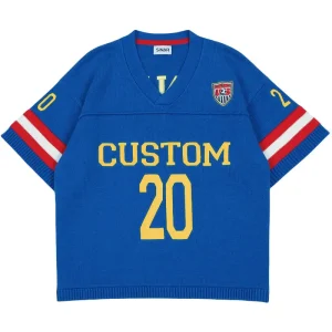 Men Sweater Design Pullover Short Sleeve Football Jumper Summer V Neck Knitwear Casual Sweater Knitted Jerseys Men