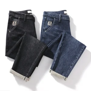 High Quality Denim Pants Men's Elastic Jeans  Small Foot Trousers