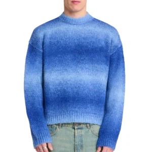 Men Casual Sweater Fuzzy Pullover Striped Pattern Knitwear Long Sleeve Knitted Jumper Winter Mohair Sweater for Men
