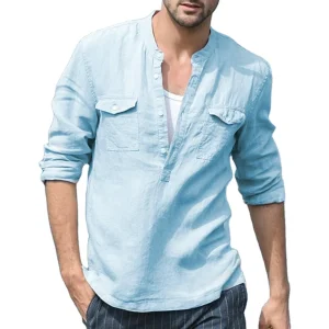 Summer Fashion Casual Solid Color Turn-down Collar Long Sleeve Men's T-shirts