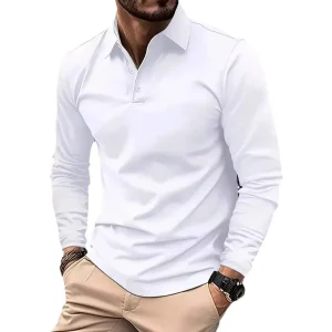 Autumn Casual Men's Long Sleeve Polo Shirt Men's Daily Long Sleeve Polo Shirt Solid Color Fashionable Men's Polo Shirt