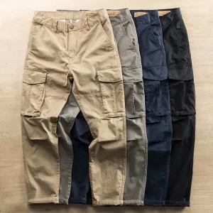 Men's Work Pants Straight Loose Casual Pants Summer Simple Multi-pocket Men's Work Pants