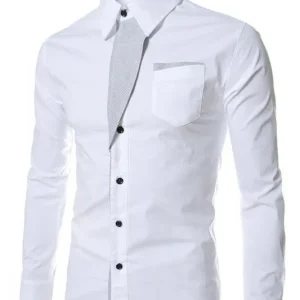 Multicolor Mens Double Collar Casual Solid Color Long Sleeve Shirt