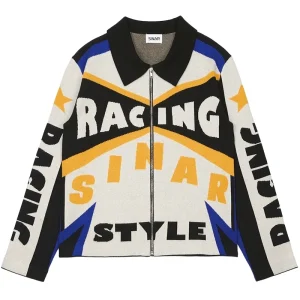 Men Sweater Winter Casual Knitwear Zip up Cardigan Jumper Graphic Jacket Vintage Racing Coat Knitted Sweater Men