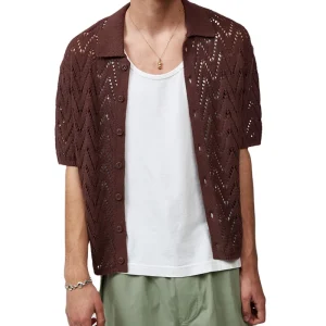 Polo Short Sleeve Button-Down Men Sweater Hollow  Sleeve Cardigan Knit Top Spring Knitted Sweater Men